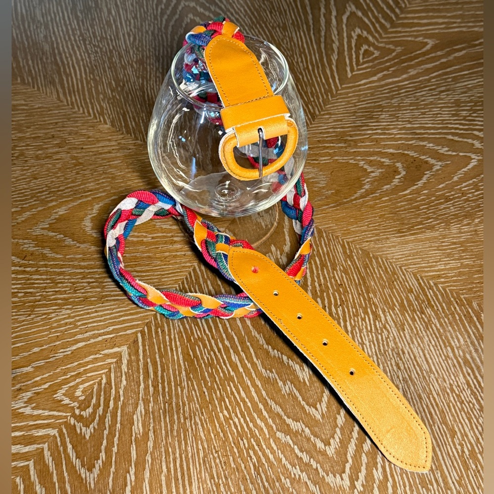 Guatemala Handwoven Colorful Rainbow Ethnic Belt, Leather and Canvas Size ML